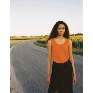 Estheme Paris 100% Linen Orange Knit Tank Top Size M Medium EUC!!